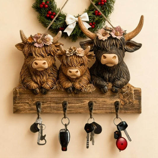 2D Printed Country Style Highland Cow Wooden Ornament 🐮